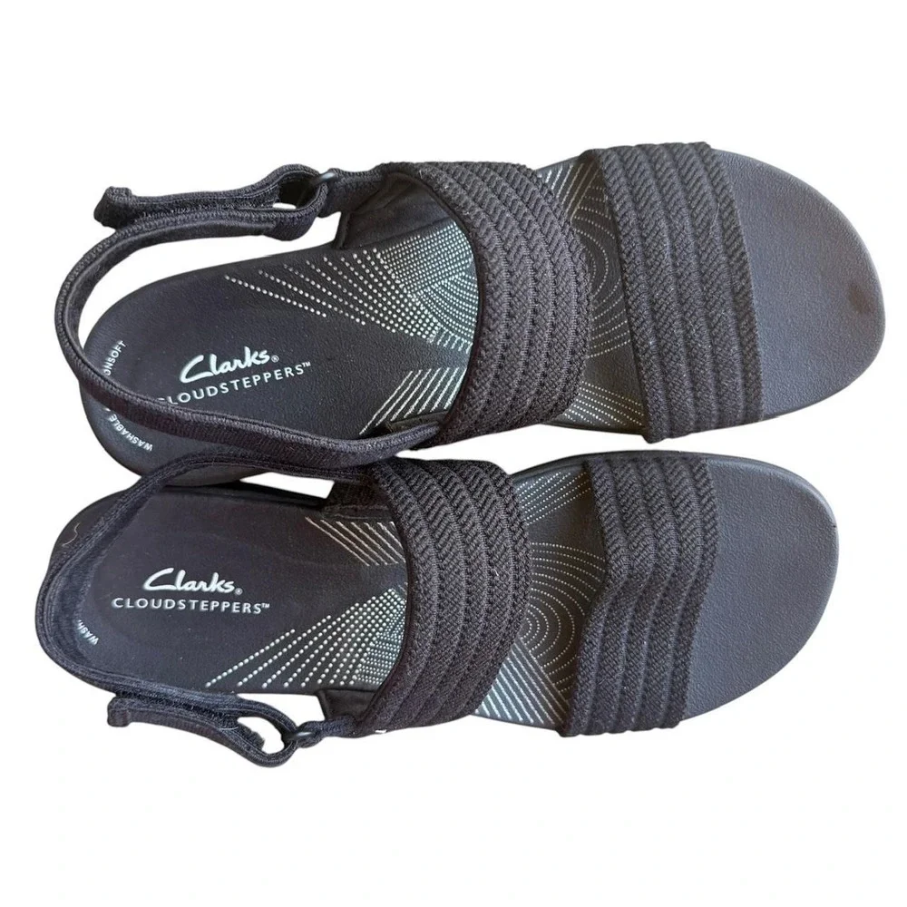 Clarks Cloudsteppers Arla Kaylie Black Wedge Sandals  9.5